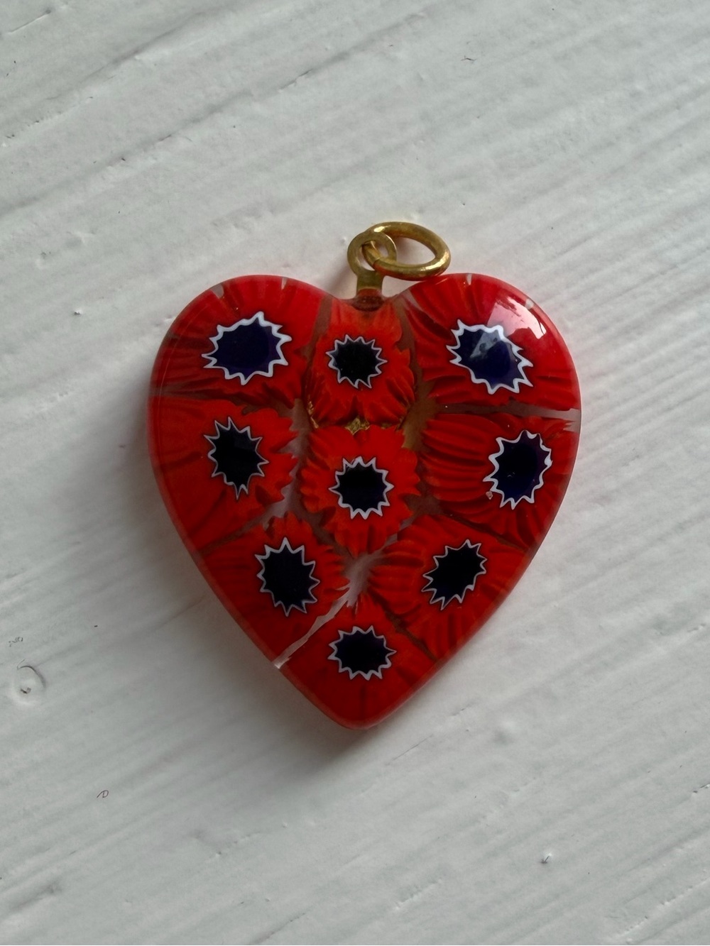 Red Millefiori Murano Glass Heart Pendant